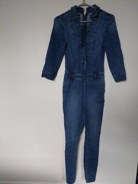 Bebe Women's Size 26 Lace-up Front Skinny Leg Denim Jumpsuit